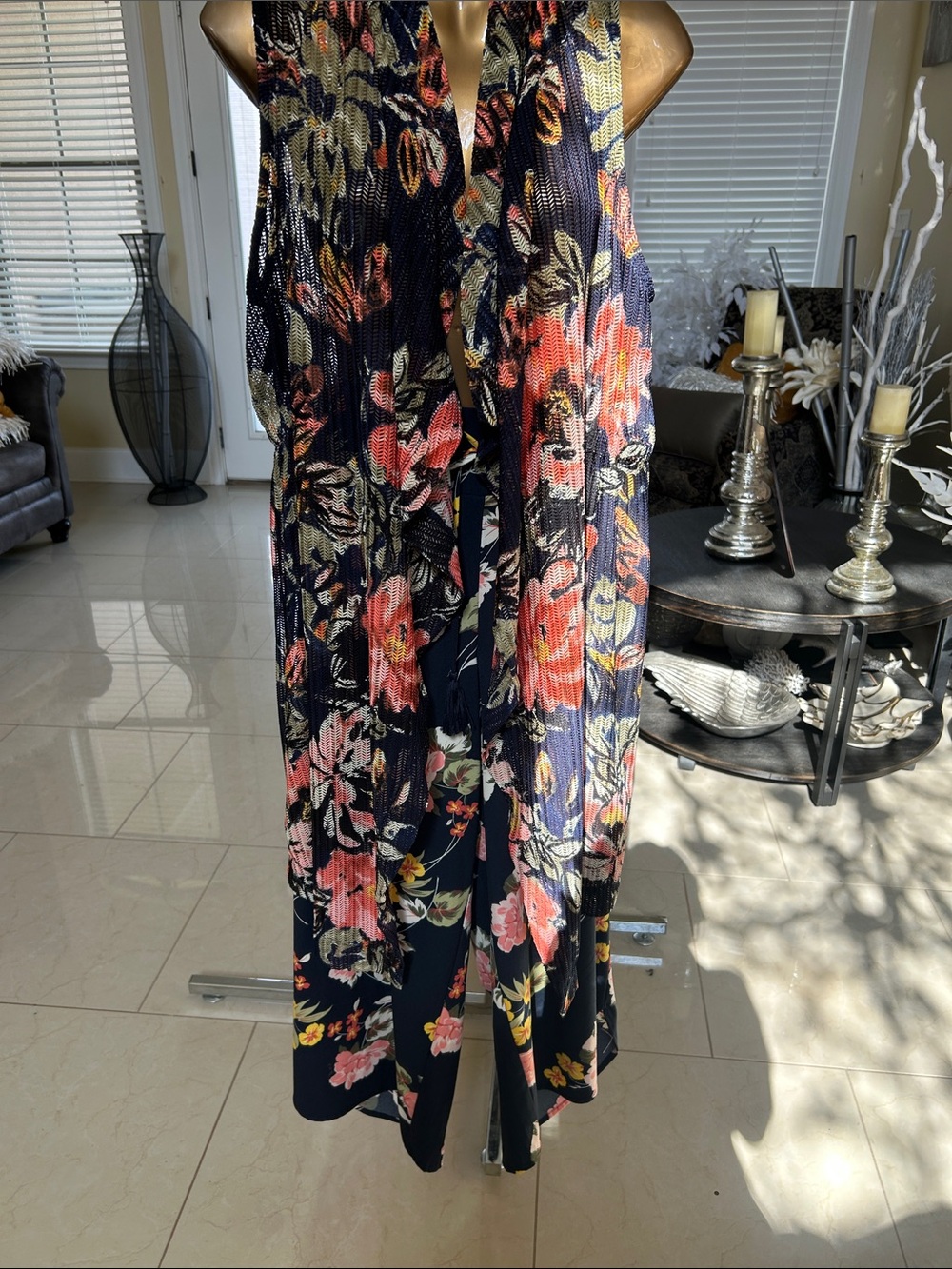 Cato Floral Navy Pink Orange Sleeveless 2 piece set